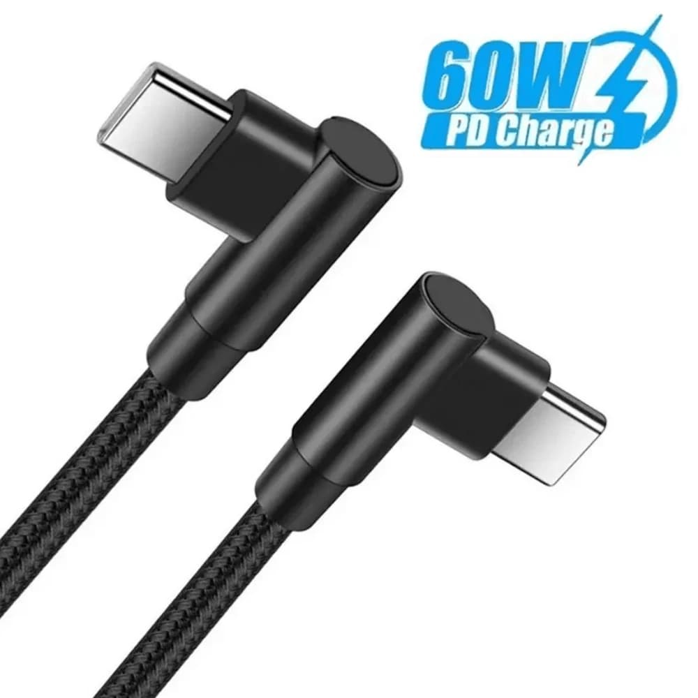Cavo PD 60W Type C con connettore a 90 gradi per ricarica rapida, cavo caricabatterie per iPhone Samsung Xiaomi, da USB C a USB C, cavo per ricarica rapida.