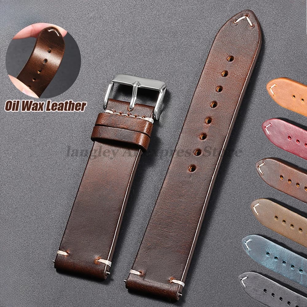 18mm 20mm 22mm Vintage Oil Wax Leather Watchband 19mm 21mm 24mm Universal Stitching Cowhide Strap for Seiko for Omega Watch Band