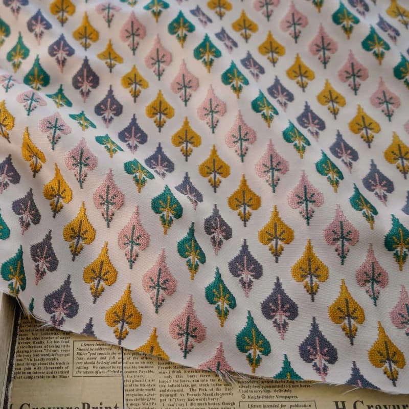 Pastel Leaf Print Pure Style Fabric Contrast Trim Dress DIY Material Spring Autumn First Love Decor Textile Womens Apparel