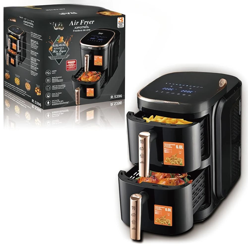 Large double air fryer with 2 touch screen baskets with double kitchen fryer