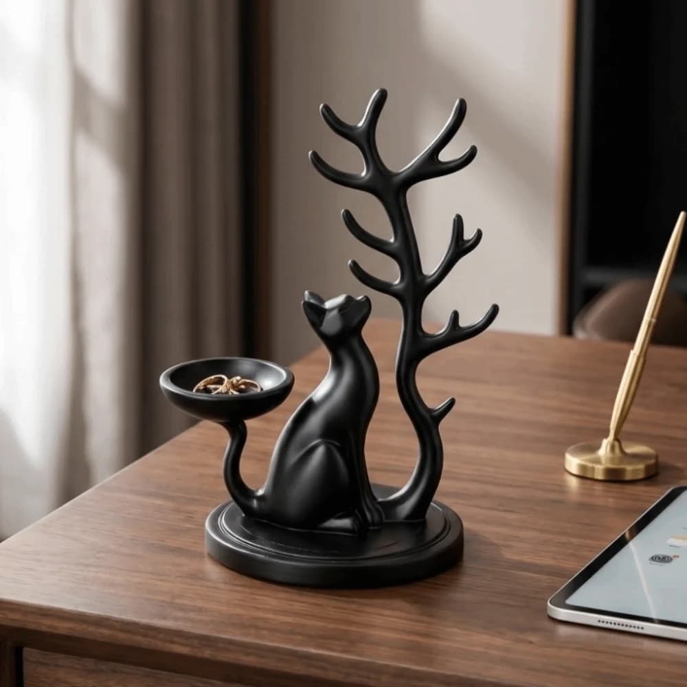 3D Printed Cat Jewelry Tray Creative Desk Organizer Tree Shaped Jewelry Stand Decorations Unique Multifunctional Storage Holder