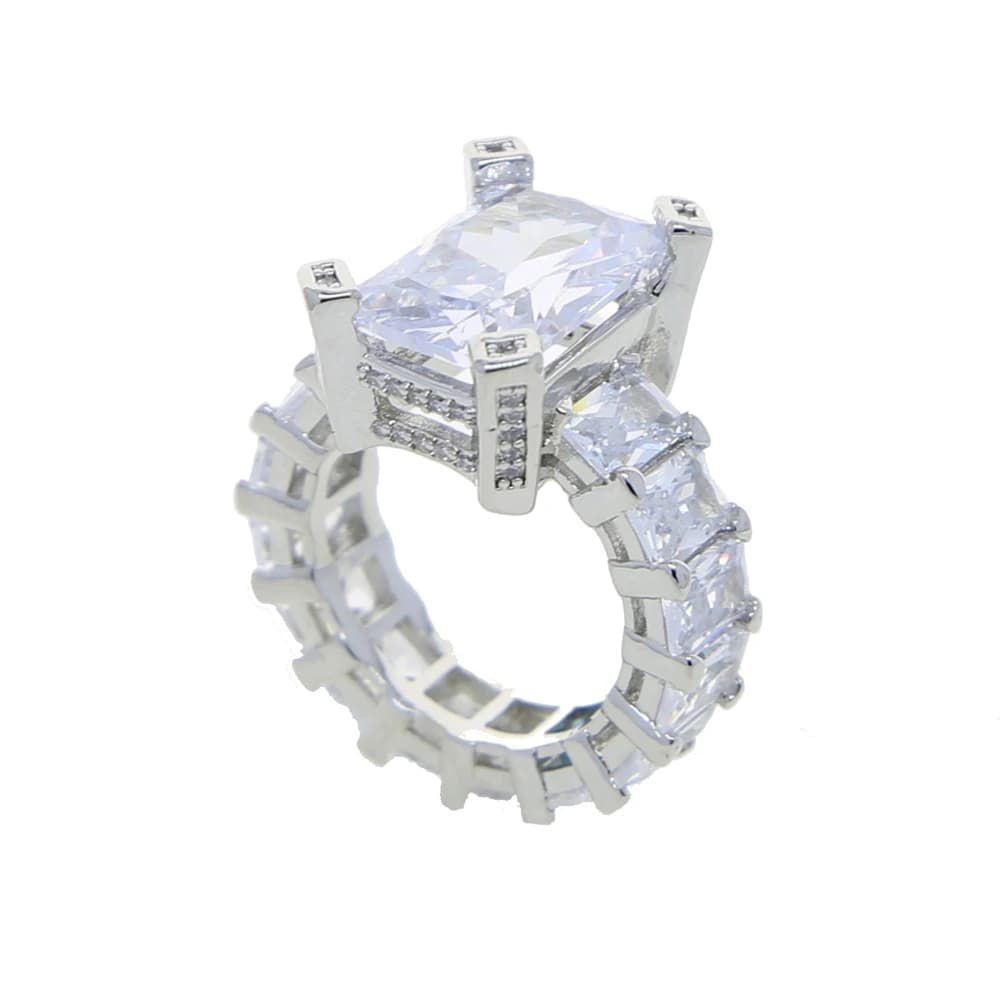 luxury Full Square CZ Engagement Band Pink White Princess Cut Cubic Zirconia Fashion Women Finger Wedding Ring