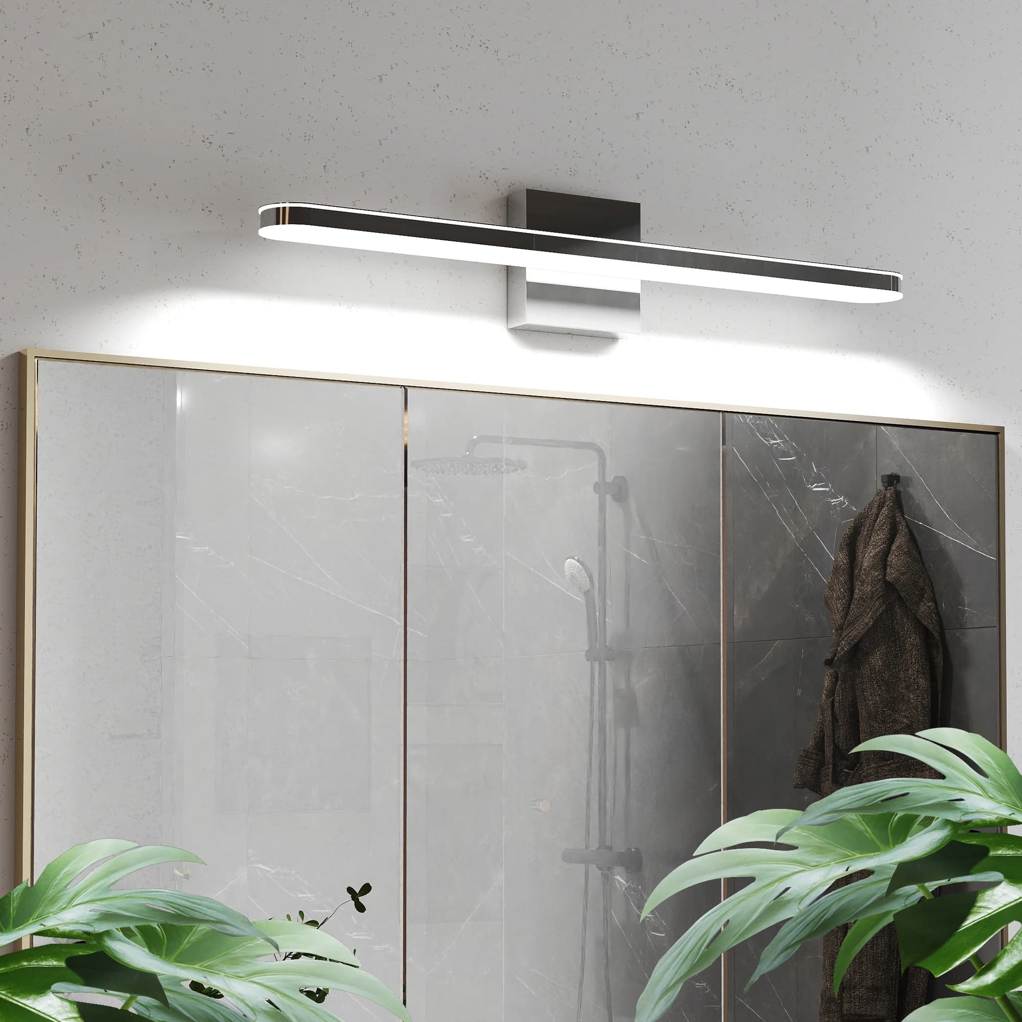 L002015-L600-W1C Luce frontale a specchio in stile moderno, Risparmio energetico, Impermeabile, Antiruggine, Certificato di sicurezza elettrica, Adatto per lavabo da bagno, Sorgente luminosa a LED, Dimmerabile, Design semplice