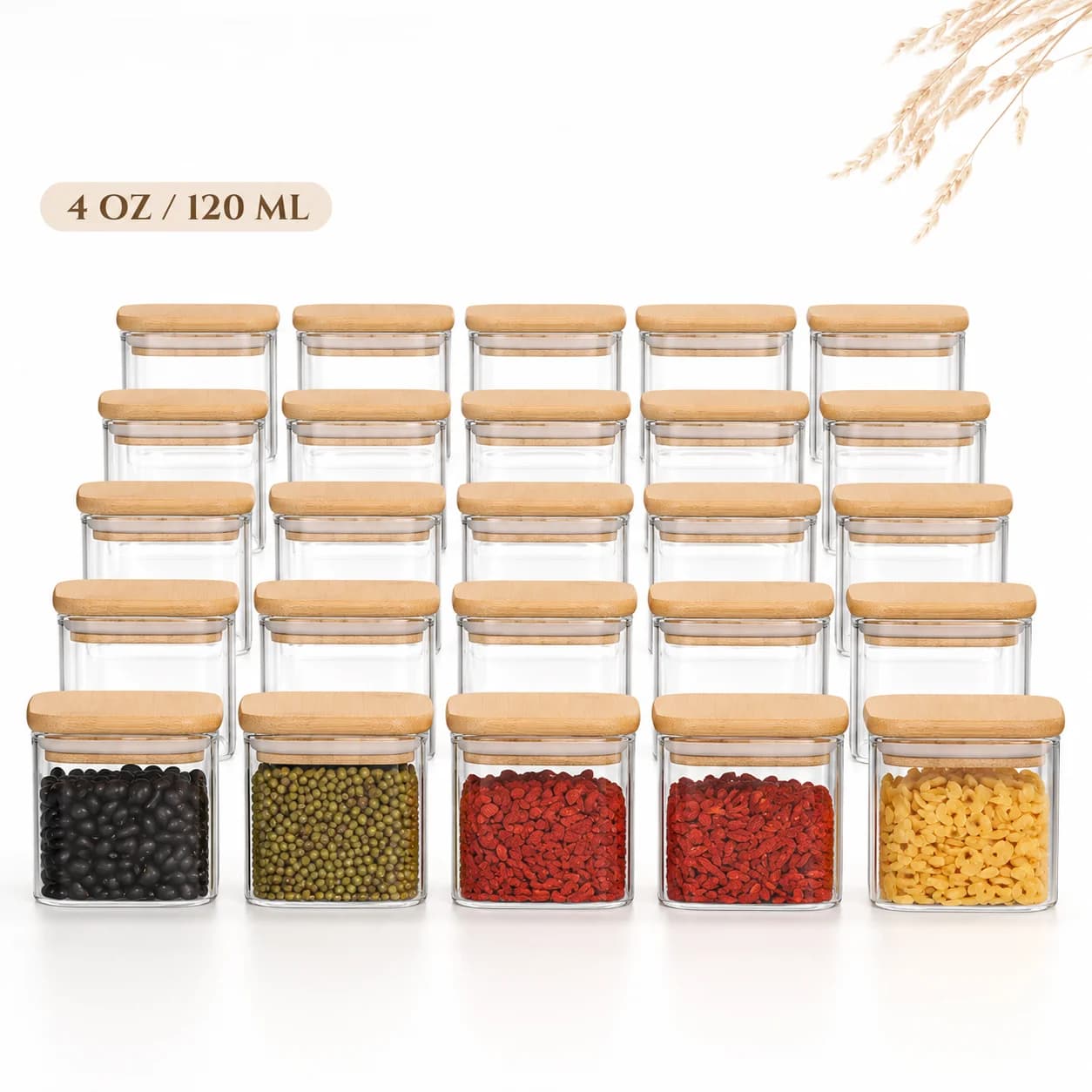 Glass jar with bamboo lid 120ml 4oz glass food storage container, suitable for kitchen spice jars, coffee jars, dried fruit jar