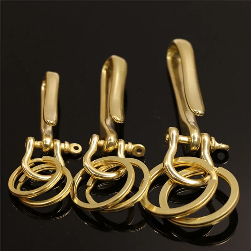 1 pezzo portachiavi in ottone massiccio anello a D grillo gancio a forma di U portachiavi portafoglio catena gancio cintura gancio a U con grillo a D anelli divisi