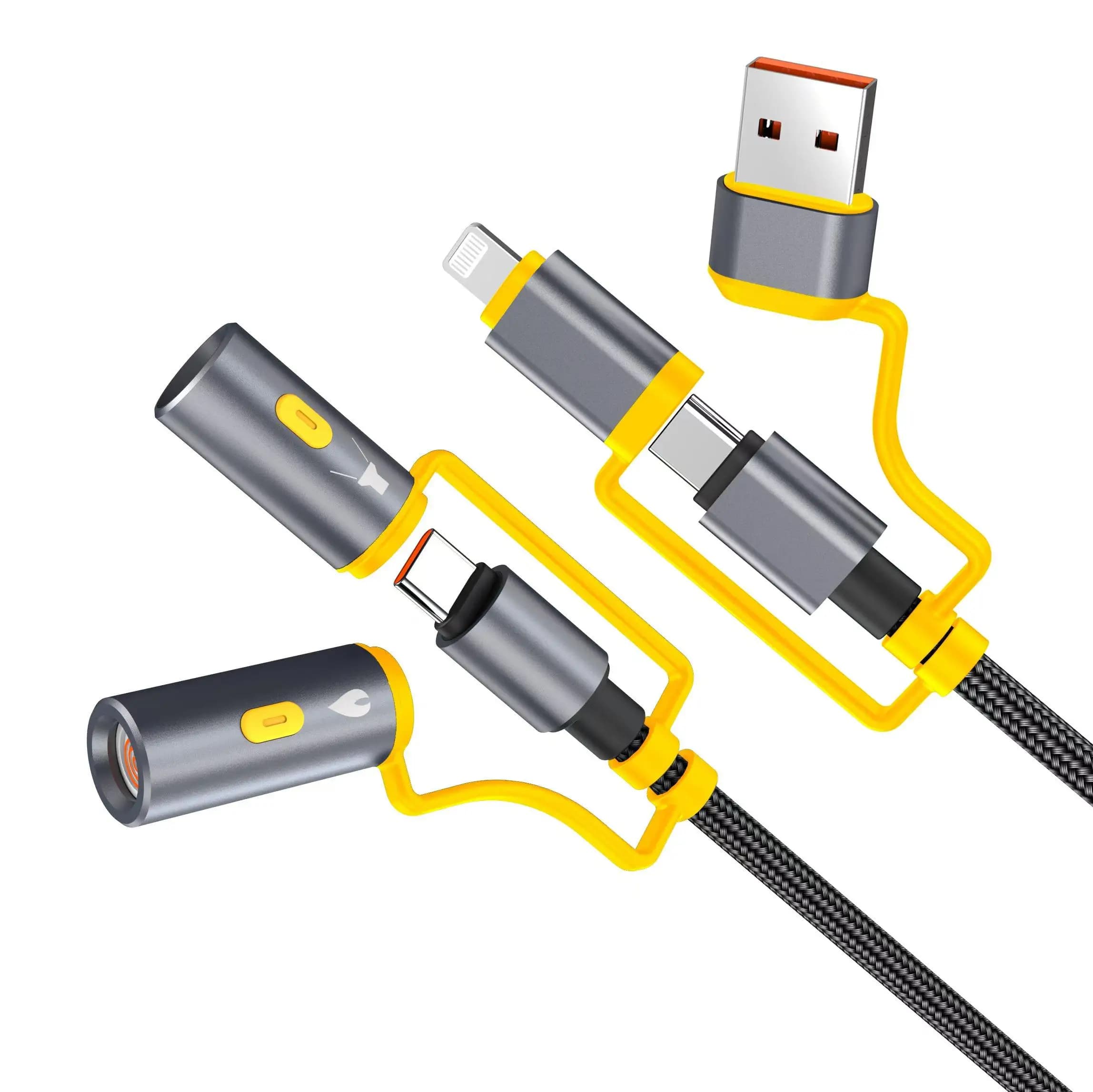 Portable 6 In 1 Multi Charging Cable Nylon Braided Fast Charging Data Wire Outdoor Camping Road Trip Travel Universal Charger Co