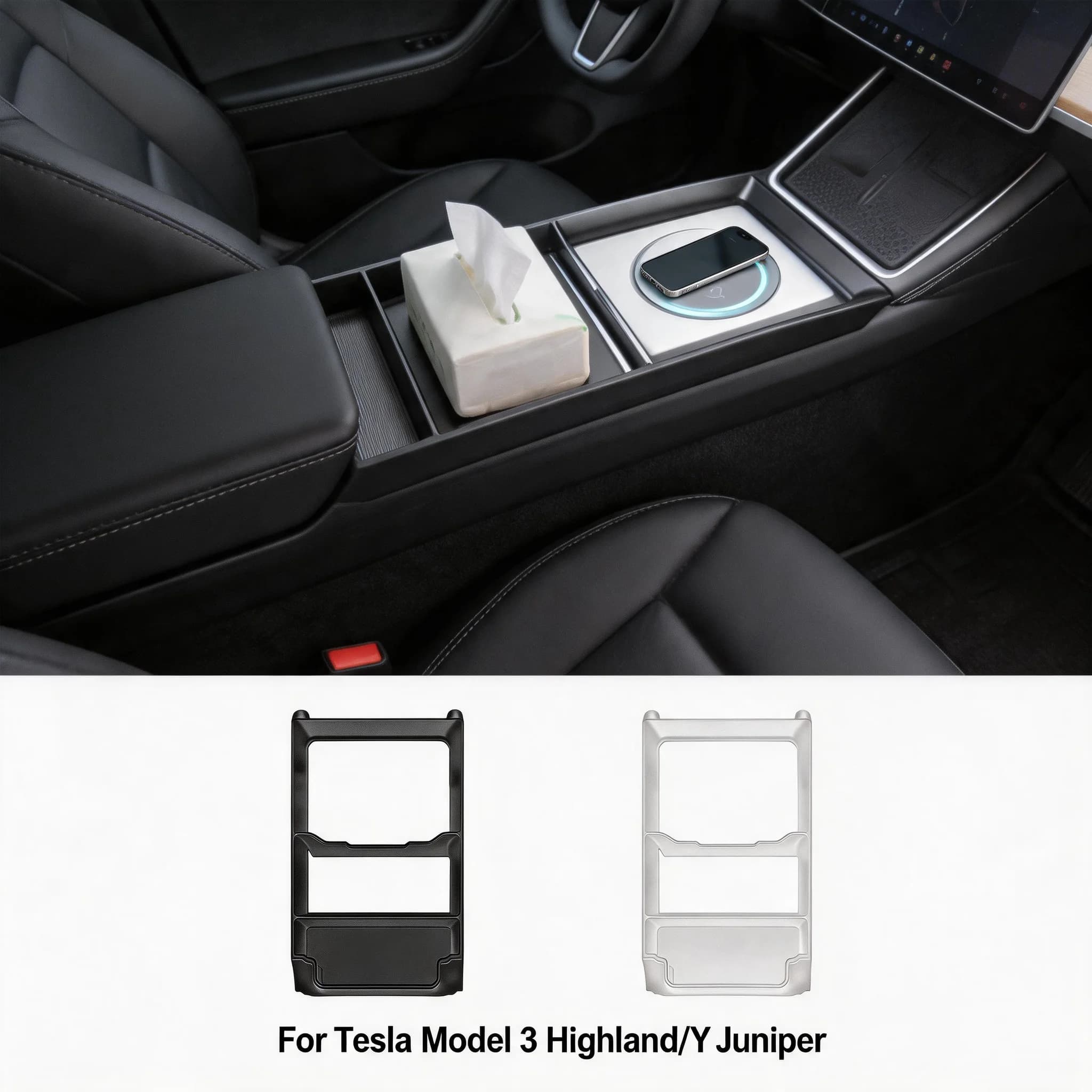 Scatola portaoggetti per pannello di controllo centrale per Tesla Model 3 Highland Model Y Juniper, organizer per console centrale, vassoio portaocchiali
