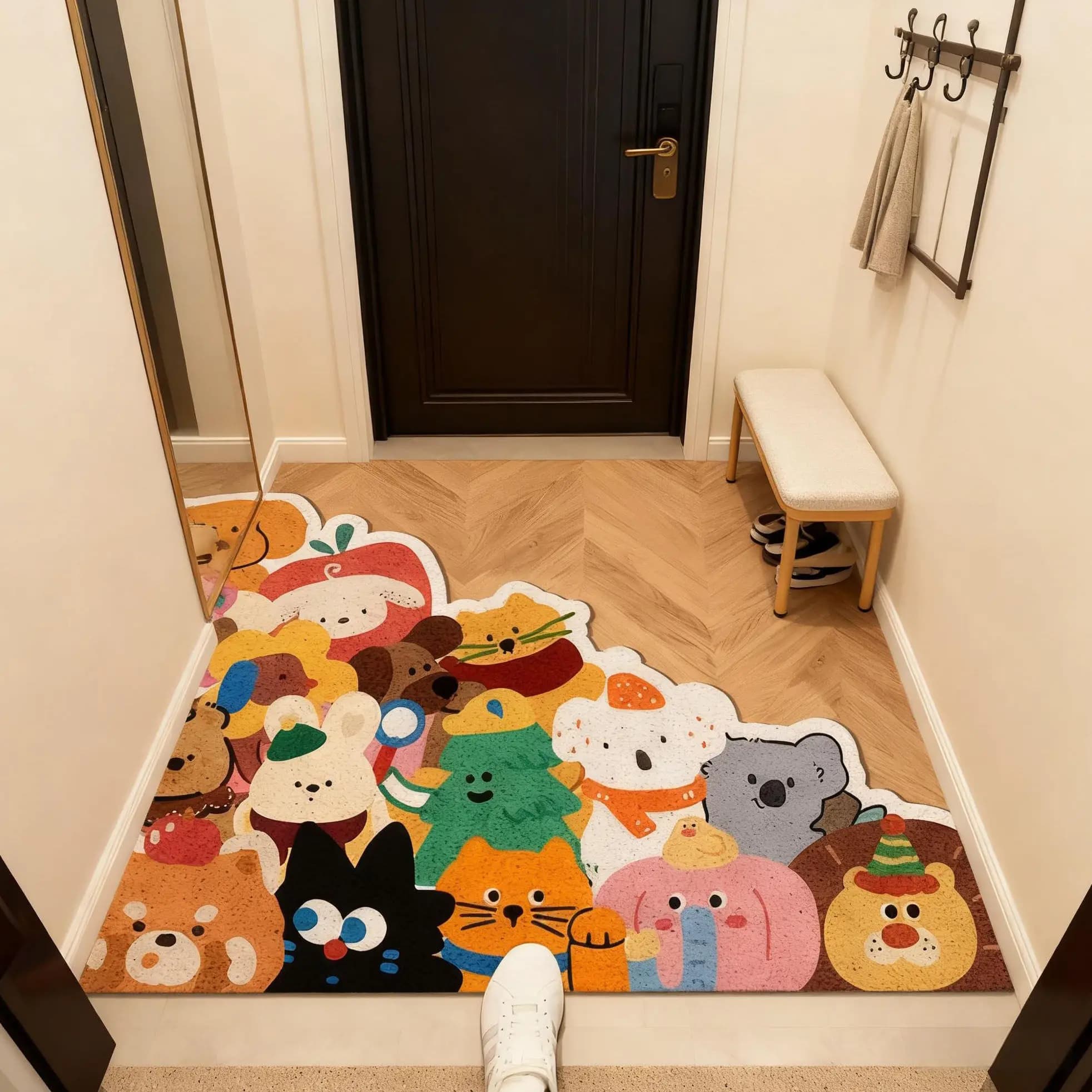 INS Cute Animal Silk Ring Door Mat Cuttable AEasy Clean Wear-Resistant Anti-slip Rug for Entry Hall Bathroom Balcony Home Decor