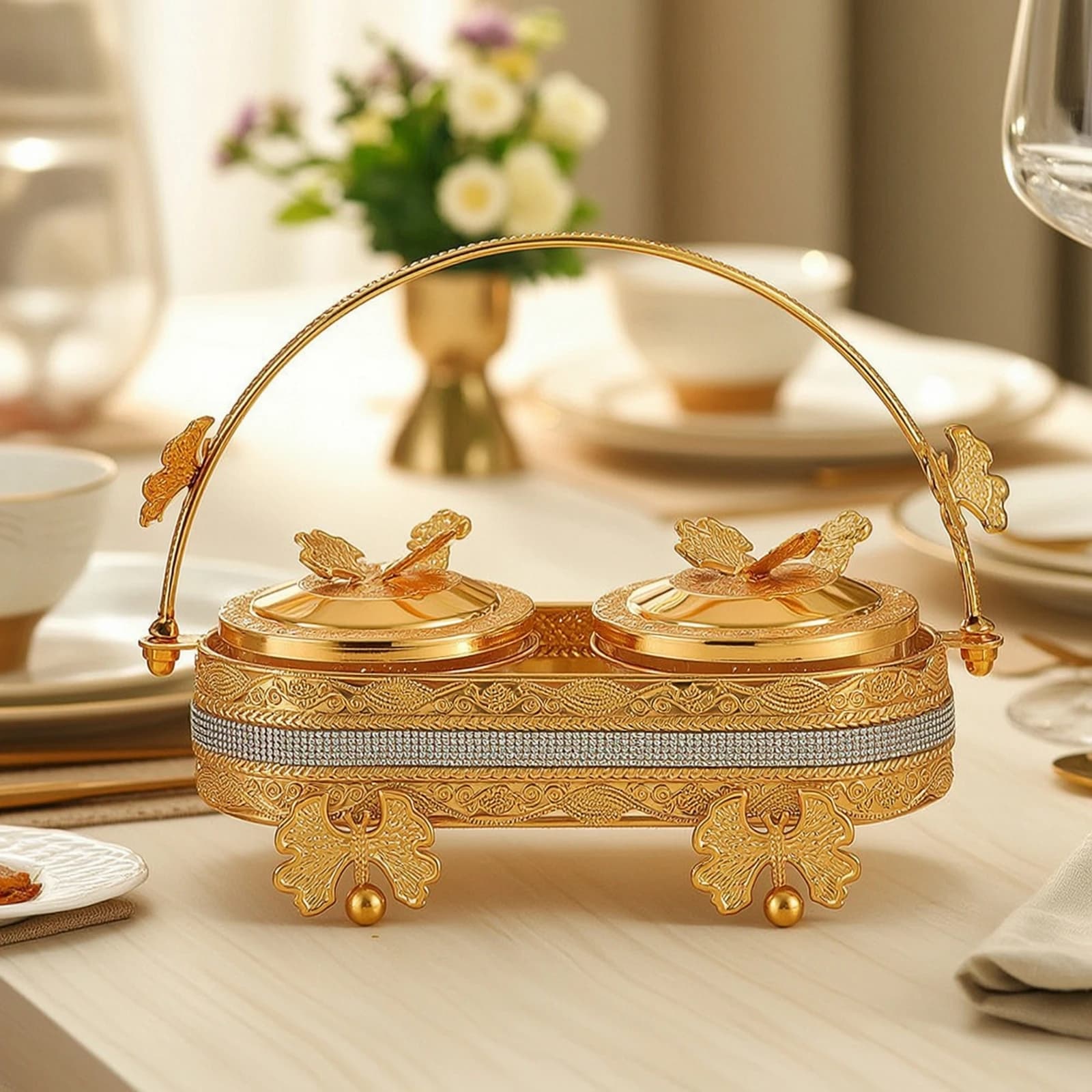2 Pieces Condiment Container Set with Spoons Decorative Condiment Jar with Spoon and Tray Lidded Jars with Holder Elegant
