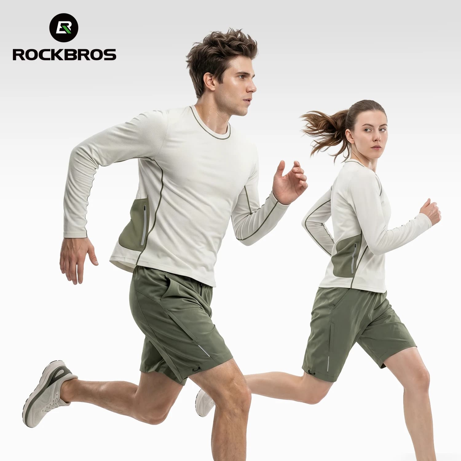 ROCKBROS Cycling Suit Mesh Long‑Sleeve Light‑Changing Fiber Top Loose Shorts Set Breathable Quick Dry Men Women Cycling Jersey