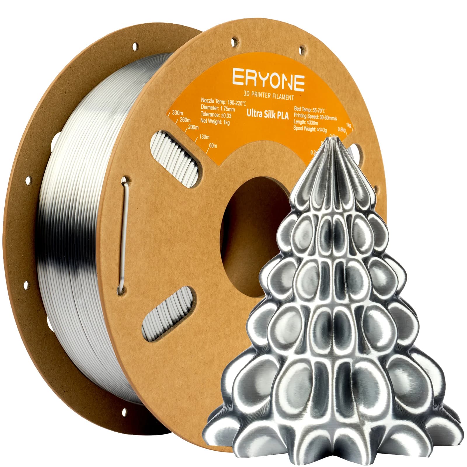 ERYONE Filamento PLA Ultra-Silk per Stampante 3D 1KG, 1.75mm, Finitura Lucida Effetto Seta, Superficie Liscia e Brillante, Colori Vivaci, Bobina da 1kg