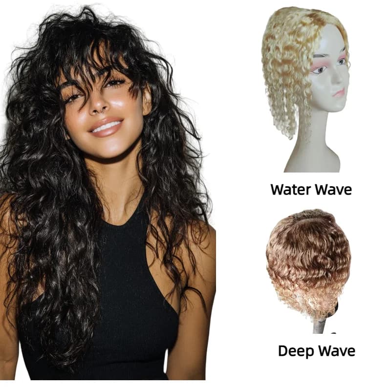 100% Human Hair Hairpiece Swiss Lace 13x14cm 10inch Water Wave Topper Handmade Color #1B P27-613 7-10Days