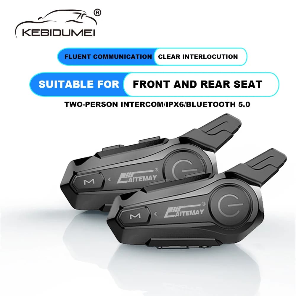 Interfono Bluetooth per Casco Moto, Comunicazione Wireless per 2 Piloti, Portata 1000m, Chiamate Hands-Free
