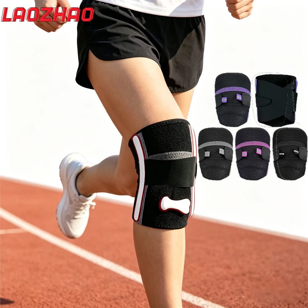 Supporto per Ginocchio Unisex con Stabilizzatori Laterali e Cuscinetto in Gel, Fascia Compressiva Regolabile Antiscivolo per Alleviare il Dolore