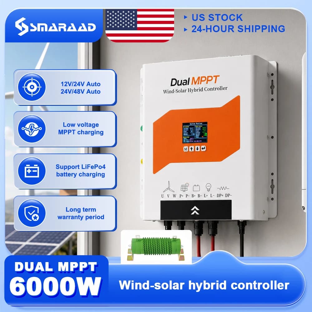 US PL Delivers 6KW Super MPPT Wind Energy Hybrid System Charging Solar Controller 12V 24V 48V Automatic Adjustment