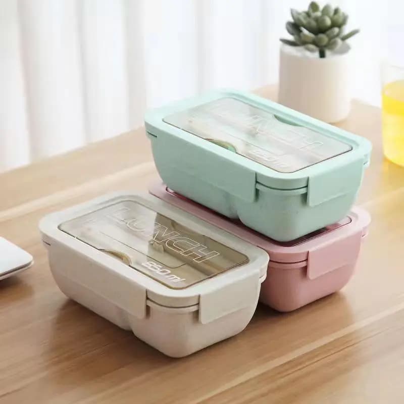 850ml Divided Lunch Box, Portable Microwave Safe Bento Box with Fork & Spoon, Food Container for School Camping