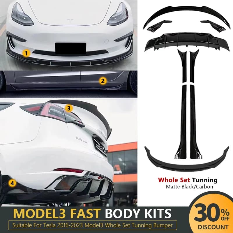 Per Tesla 2016-2023 Model3 Body Kit Nero Opaco Spoiler In Carbonio Diffusore Posteriore Paraurti Anteriore Labbro Gonna Laterale Parti Aero Veloce Tunning