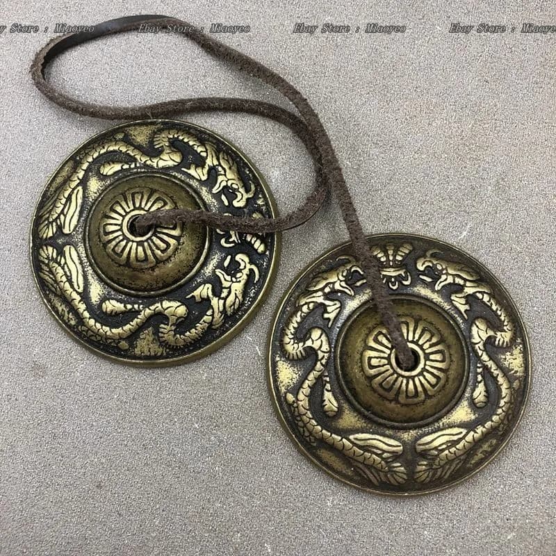 Tibetan Buddhist Prayer Bell 2.36" Double Dragon Dorje Meditation Instrument