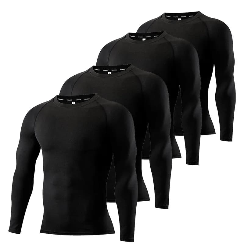 Set da quattro pezzi Top fitness da uomo Top a compressione stampato a maniche lunghe Allenamento sportivo ad asciugatura rapida Abbigliamento da basket Abbigliamento da palestra Uomo