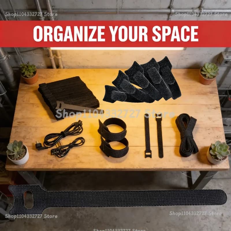 Cable Ties Reusable Cable Ties, Adjustable Cord Straps, Cable Organizer, Cord Wrap and Hook Loop Cords Management - Black