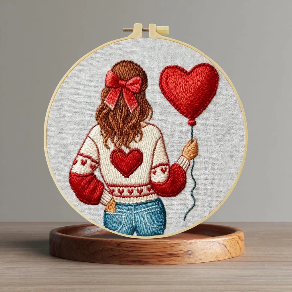 Kit per ricamo a punto croce fai da te 20x20cm/15x15cm - Ragazza con palloncino - Idea regalo