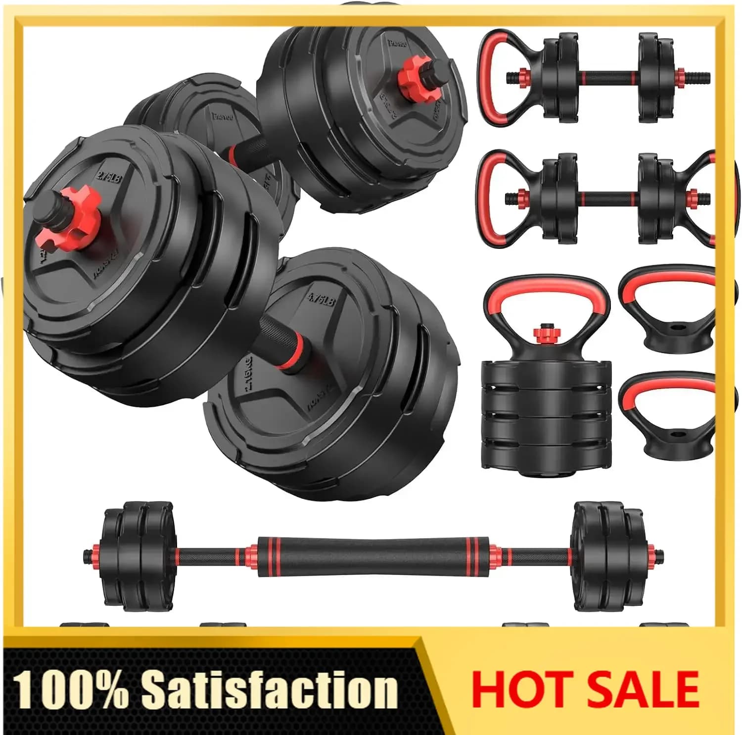 Adjustable Dumbbell Set, 45lbs Free Weight Set with Connector, 5 in 1 Weight Set Used as Kettlebells, Barbell, Push up Stand