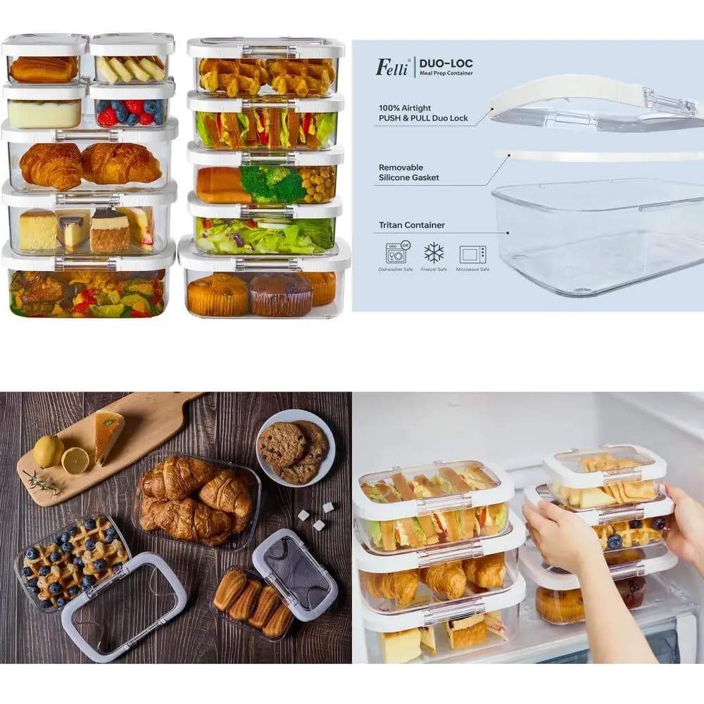 Contenitori Impilabili per Preparazione Pasti da Frigorifero, Contenitori Ermetici per Alimenti e Avanzi, Scatole Pranzo da Viaggio (Set da 12)