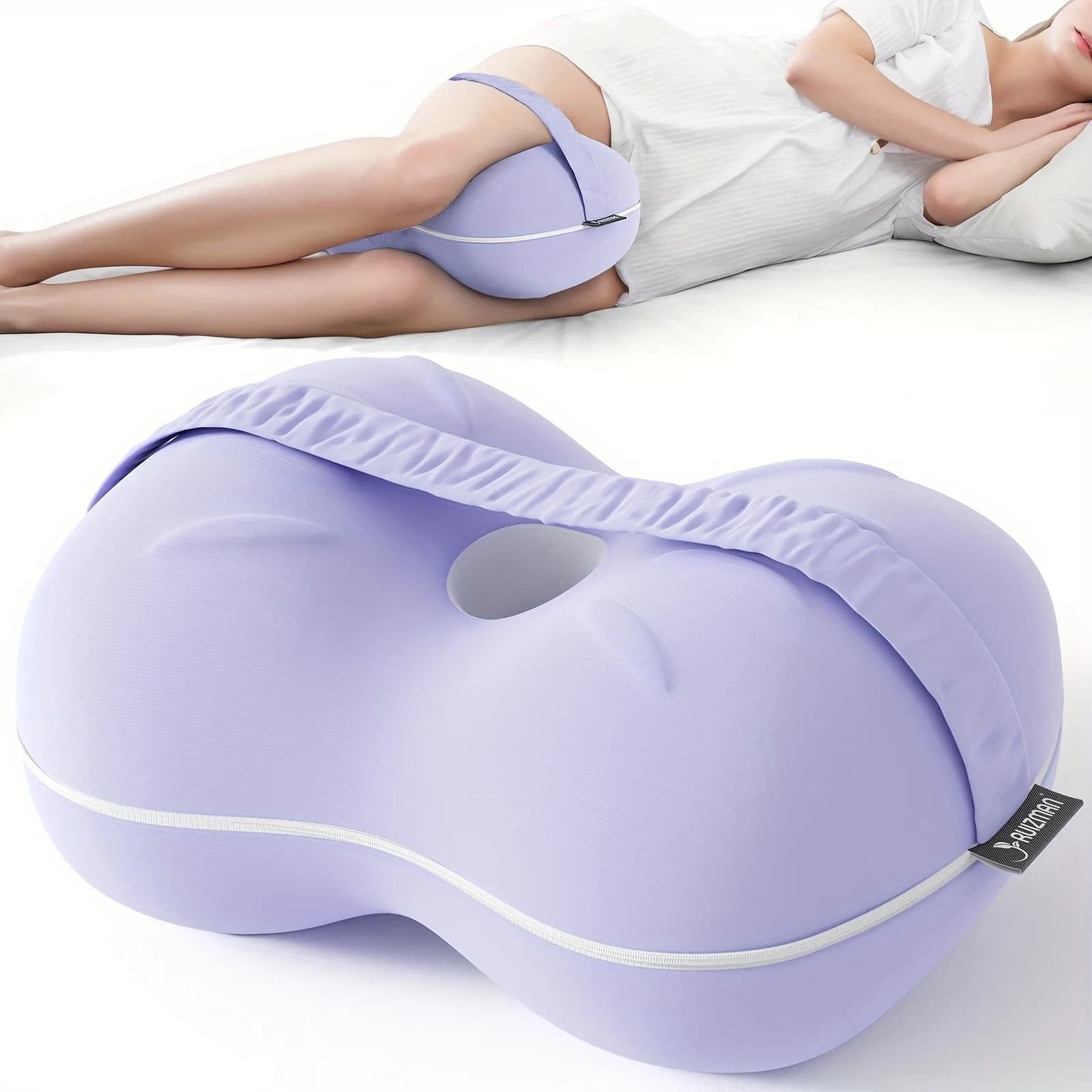 Cuscino per Ginocchia in Memory Foam Everlasting Comfort per Chi Dorme sul Fianco, Allevia il Dolore Sciatico, con Cinghia Rimovibile per Supporto Gambe