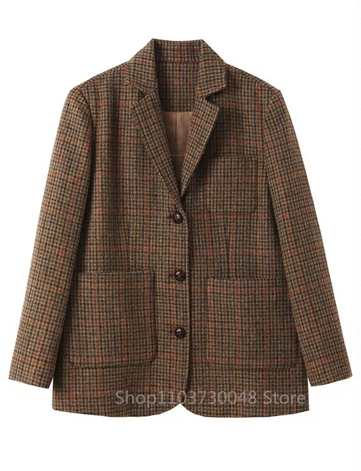 (Solo cappotto) Abito da uomo Blazer di lana scozzese marrone Cappotto da smoking per feste di ballo monopetto Tre bottoni Giacca da lavoro/matrimonio