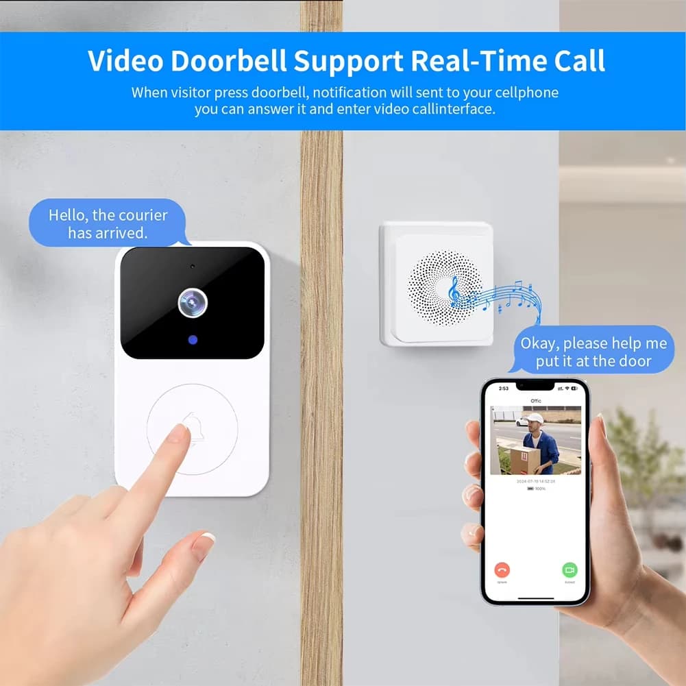 Campanello video intelligente con obiettivo grandangolare con visione notturna chiara 1080p acquisizione automatica telecomando wireless, anti-ladro, natale