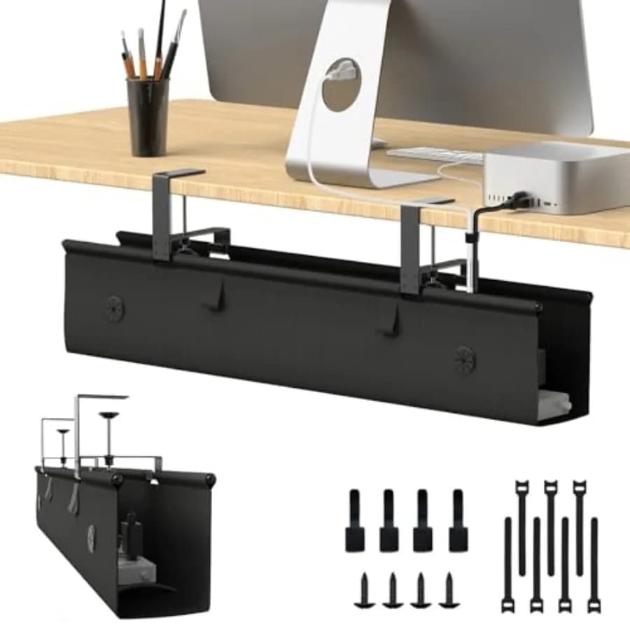 Vassoio Portacavi Sotto Scrivania Senza Foratura, Organizzatore Cavi con Base Rinforzata Anti-Cedimento, Nascondi Cavi in Tessuto per Postazioni Ergonomiche