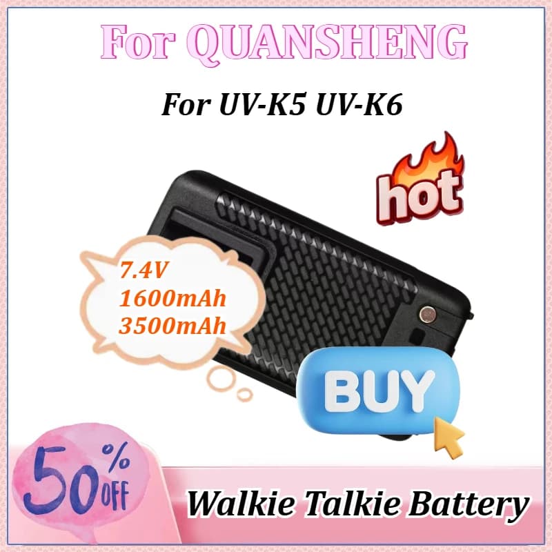 Batteria per Walkie Talkie 7.4V 1600mAh 3500mAh con Ricarica Type-C per Macchina Wireless QUANSHENG UV-K5 UV-K6 UVK6 UVK5