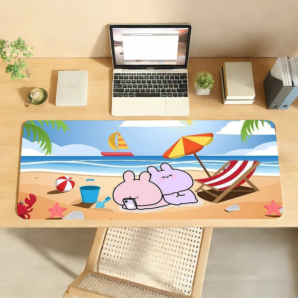 Cartoon A-Asamimichan Tappetino per mouse con simpatico coniglietto, tappetino da scrivania antiscivolo, accessori per PC portatile, tastiera da ufficio, decorazione per giocatori di grandi dimensioni