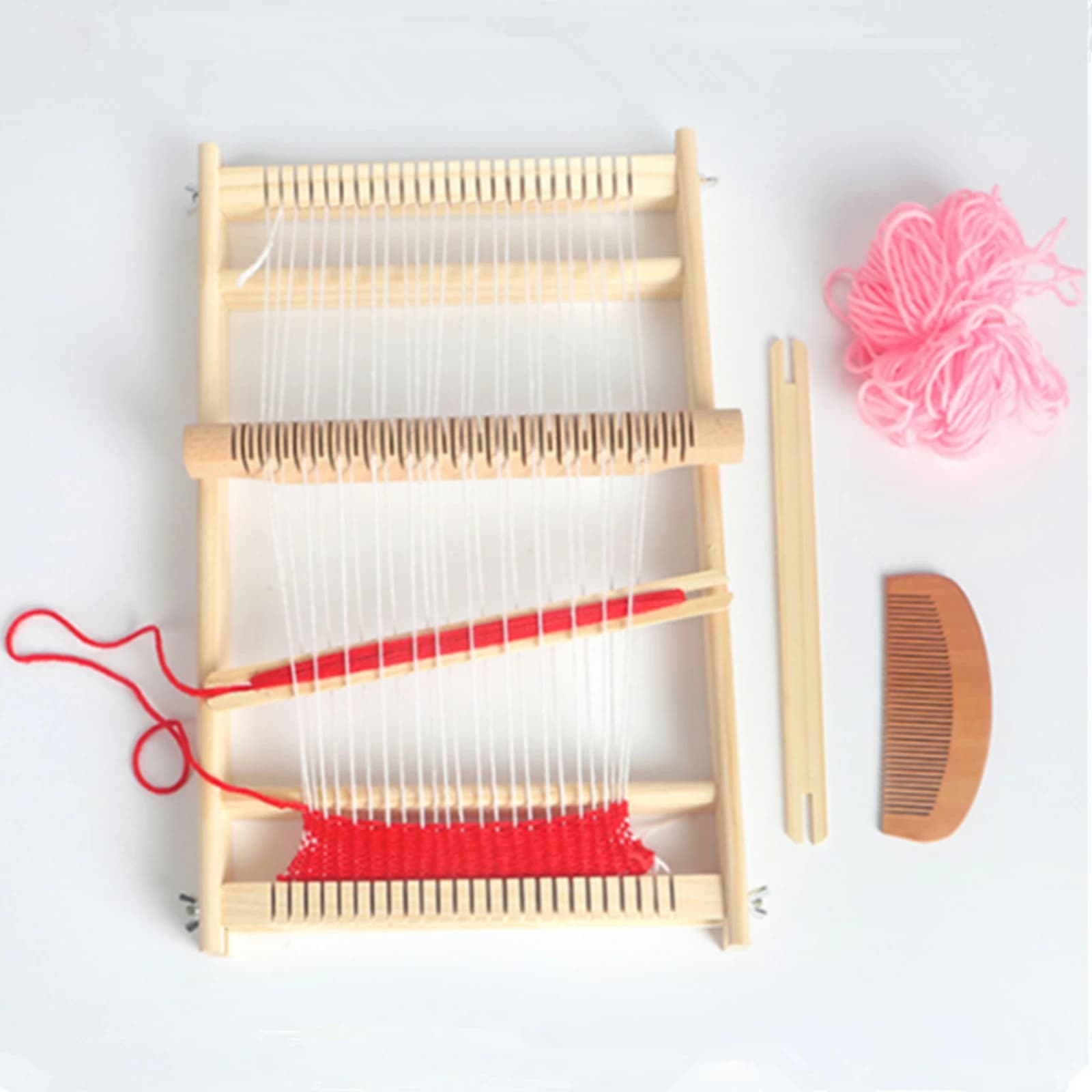 Wooden Weaving Loom DIY Weaving Loom with Comb Natural Wood Easy Threading for Beginners, Home, Classroom