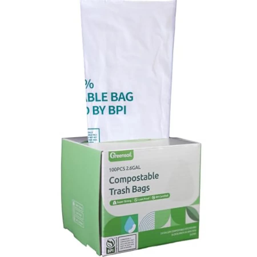 100% Compostable Waste Bags 2.6 Gallon, Extra Thick Kitchen Small Compost Bags for Countertop Bin, Bathroom or Office Waste, AS