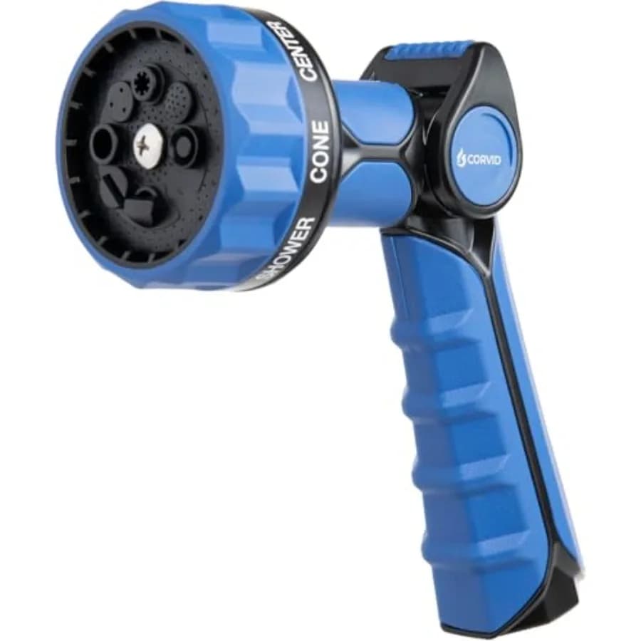 Ugello per Tubo da Giardino Resistente a 8 Modelli di Spruzzo con Controllo a Pollice, in Lega di Alluminio Nero/Grigio, Impugnatura Ergonomica, Alta Pressione Regolabile