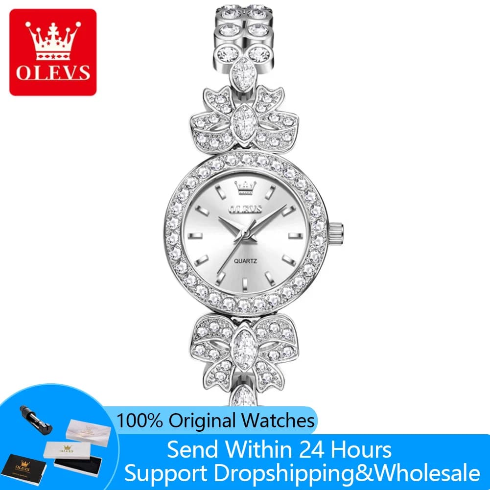 OLEVS 5887 Full Diamond Bracelet Wristwatch Original Brand Quartz Watches for Women Fashion Elegant Waterproof Ladies Watches