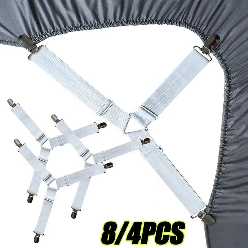 4/8Pcs Adjustable Bed Sheet Grippers Belt Fastener Bed Sheet Clips Mattress Cover Blankets Quilt Holder Organize Gadget