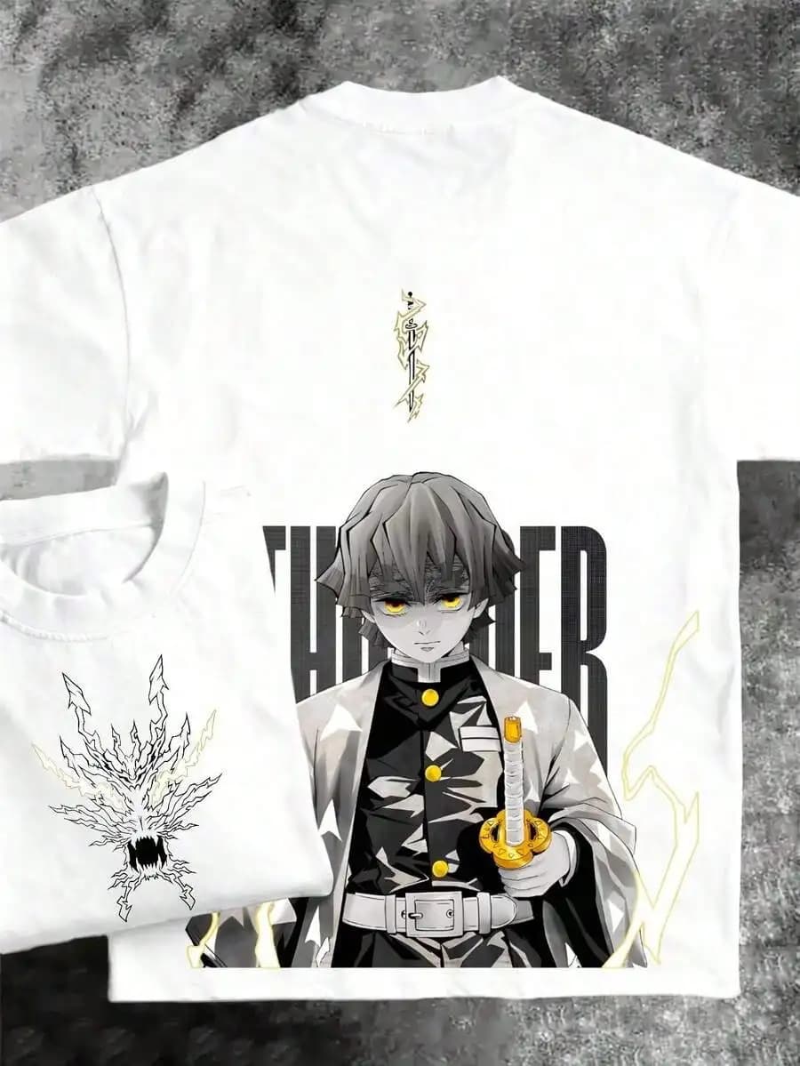 T-shirt grafica chic da uomo per gli amanti degli anime, top estivo casual e fresco per i fan di anime e pop culture