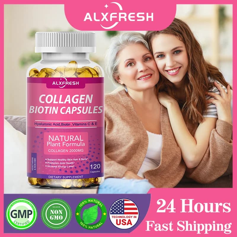 Alxfresh Collagen Biotin Capsules with Vitamin C for Anti-oxidation Support Skin & Joint & Hair Health Nutritional Supplements