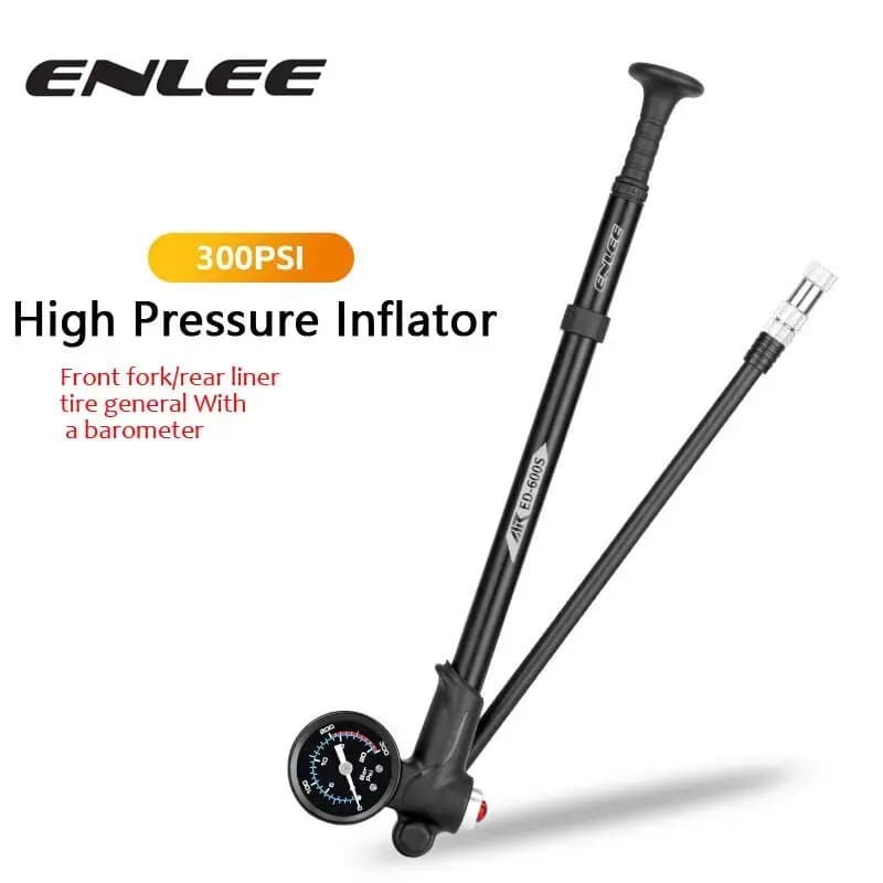 ENLEE Pompa forcella anteriore per bicicletta Mountain Bike con misuratore Pompa ad alta pressione Pompa gonfiabile universale americana e francese 300PSI