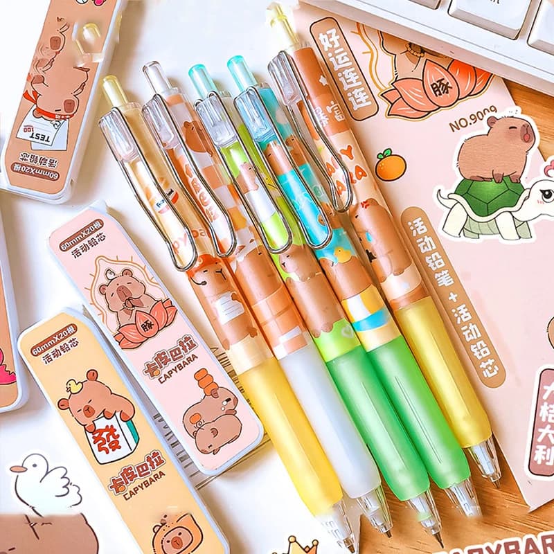 1/4Pcs Cartoon Capybara Mechanical Pencil Set Art Drawing Writing Pencils Stationery School Office Supplies Children's Gift