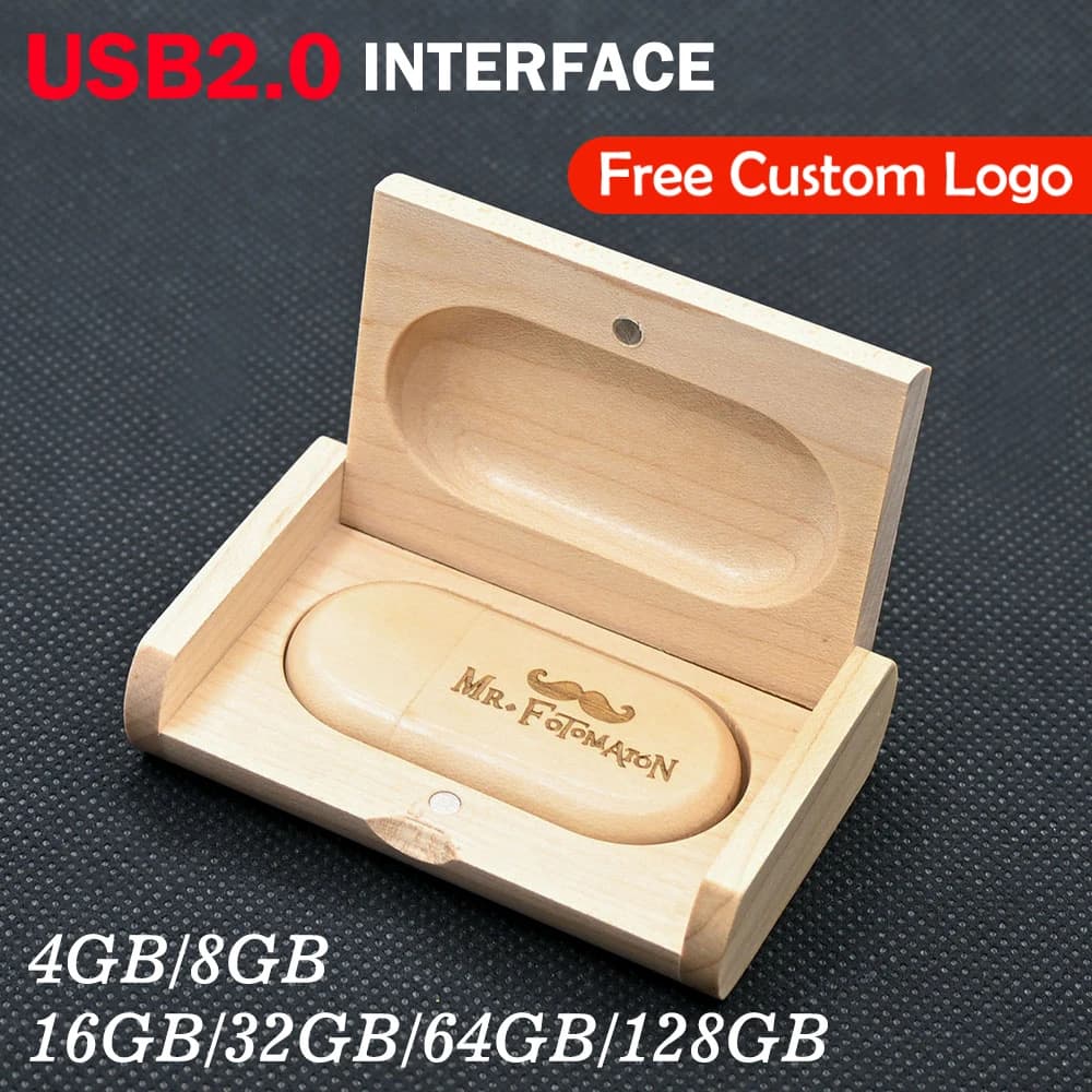 Free Custo Logo Wooden Box USB Flash Drive 128GB Personal Logo Wedding Gift Memory Stick 64GB Wood Pendrive 32GB U disk