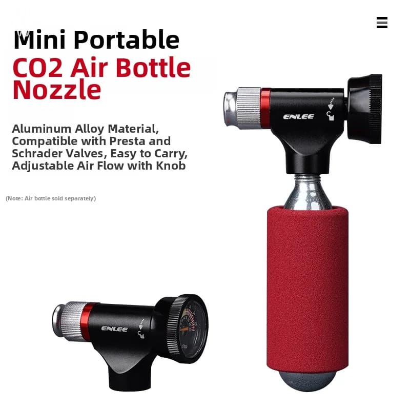 Gonfiatore per Pneumatici Bici CO2 con Manometro, Pompa Compatibile con Valvole Schrader e Presta
