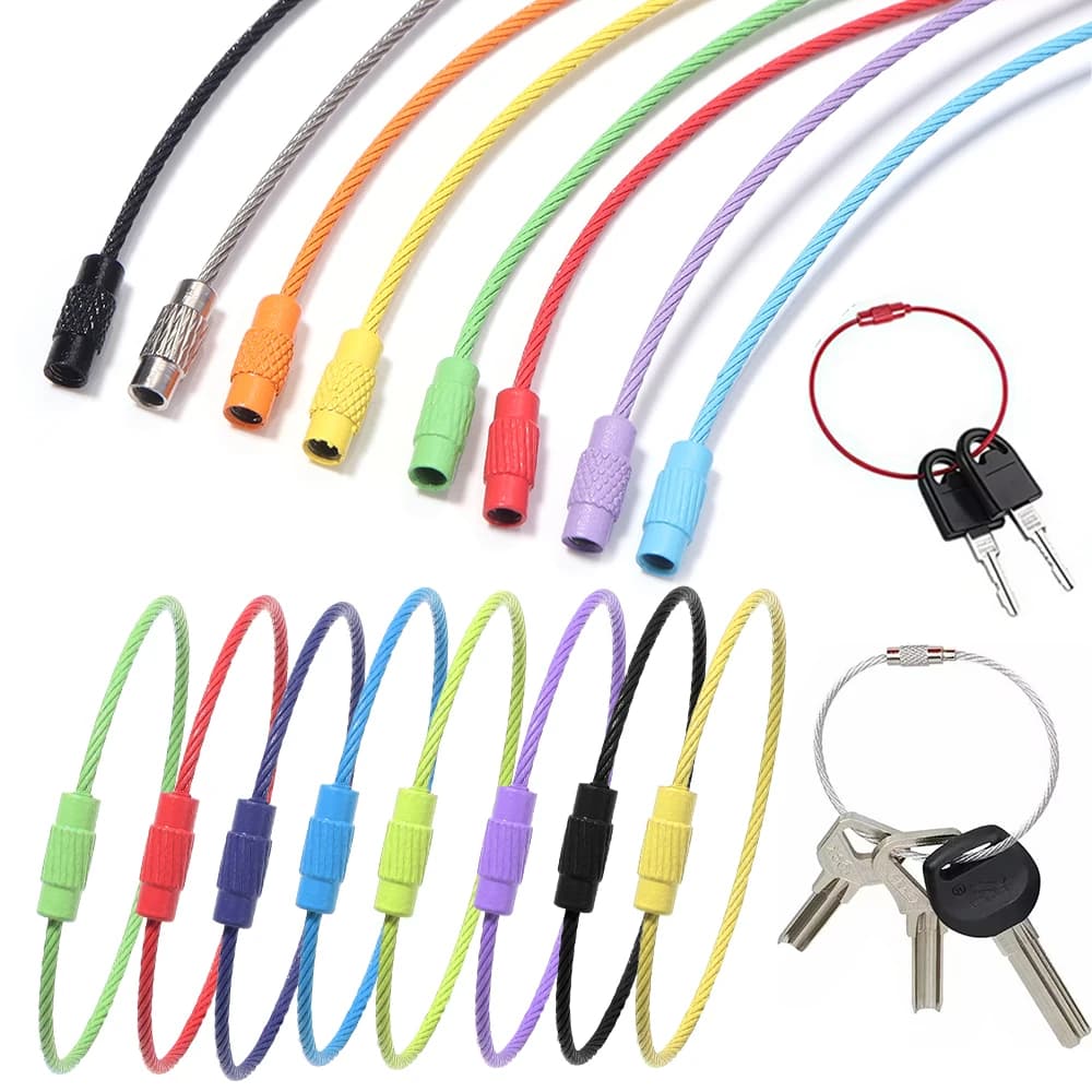10pcs Stainless Steel Wire Colorful Keychain Cable Loop Screw Lock Rope Key Holder Keyring Key Chain Rings Outdoor Tools
