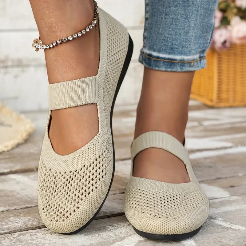 Simple and fashionable round-toe knitted women's shoes, elegant autumn women's flat shoes, large size for comfortable daily wear