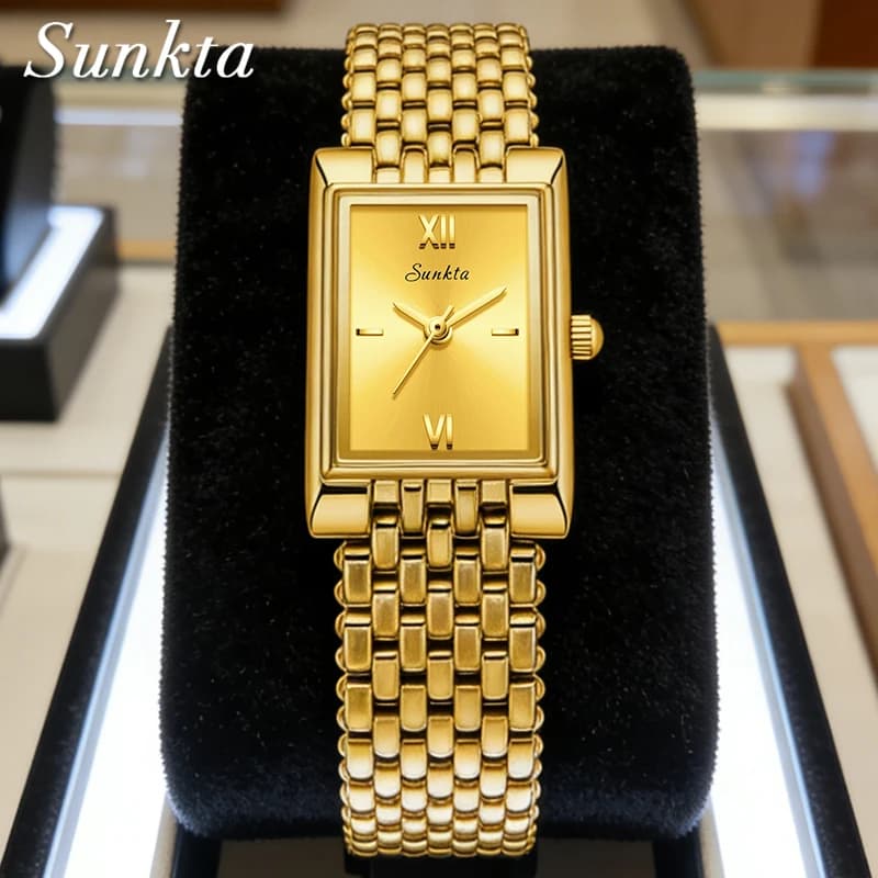 SUNKTA 2026 Elegant Women's Watches, Luxury Quartz Wristwatches, Sports, Waterproof, Golden Steel, Gift for Ladies, Reloj Mujer