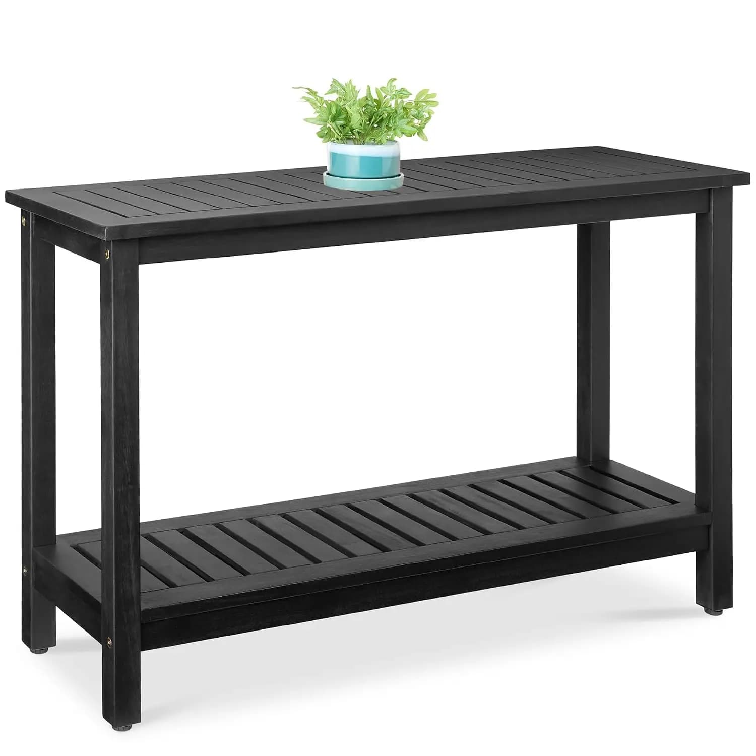 48in 2-Shelf Eucalyptus Wooden Console Table Indoor Outdoor Multifunctional Buffet Bar Storage Organizer w/Foot, Customized