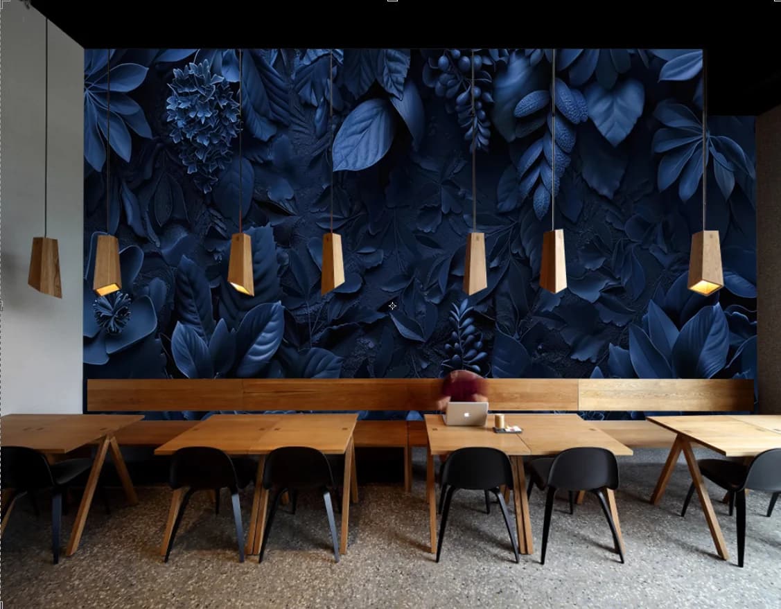 Murale di dimensioni personalizzate Dipinto a mano con foglie floreali blu europee, decorazione per la casa, camera dei bambini, soggiorno, carta da parati 3D