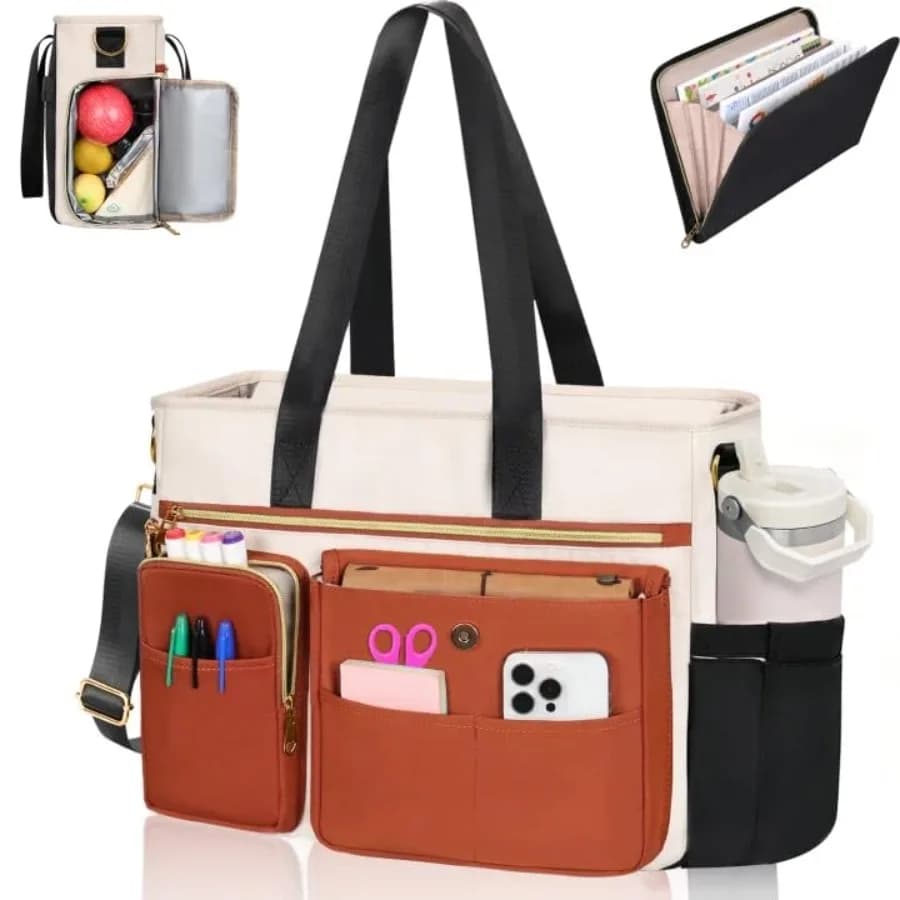 Borsa tote da insegnante per donna, 2 pezzi, borsa da lavoro per laptop, borsa per computer con cartella portadocumenti e tasca termica, grande borsa messenger impermeabile